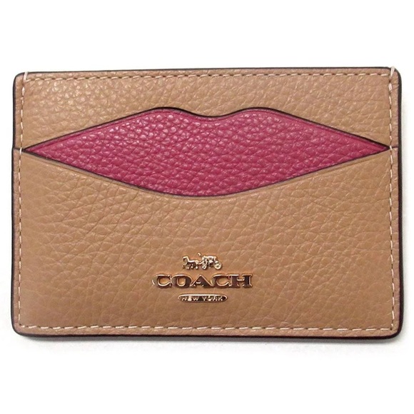 Coach Handbags - Coach NWT Tan and Pink Lip Design Card Holder